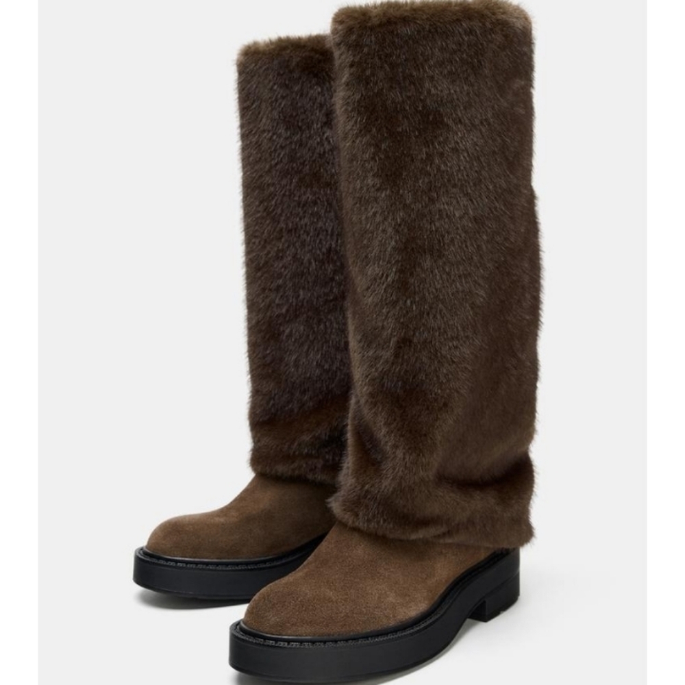 Zara Mixed Material Faux Fur Boots